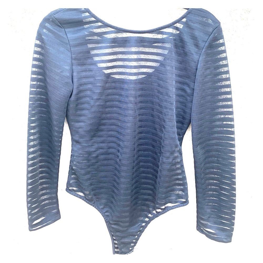 Sheer, stripped, long sleeve, thong body suit